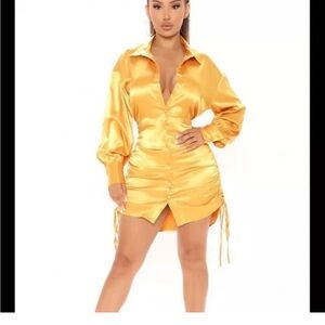 Fashion Nova When’s Happy Hour Mini Shirt dress in Mustard Size medium